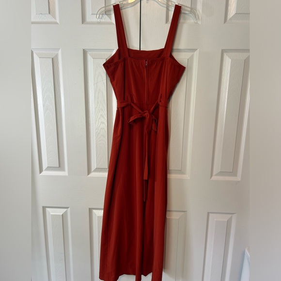 Have Jumpsuit Womens Large Burnt Orange Stretchy Wide Leg High Waist Tie Buttons - Picture 2 of 14